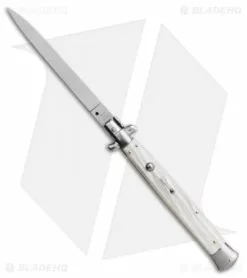 SKM 13" Italian Stiletto Automatic Knife White Pearlex (5.7" Satin Flat)