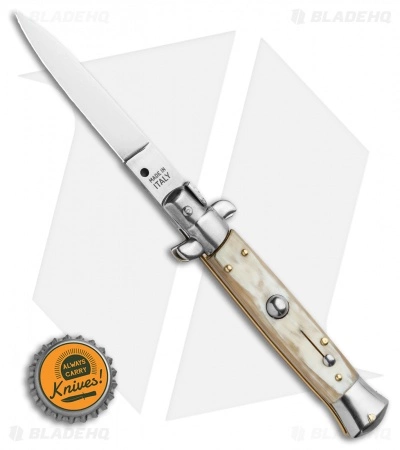 Frank B. 7.5" Italian Stiletto Automatic Knife Honey Horn (3.5" Polish Flat) Frank B. 7.5" Italian Stiletto Automatic Knife Honey Horn (3.5" Polish Flat) -Bladehq Knives Sales 8 Italian Stiletto Honey Horn Automatic Knife Satin Flat Grind GX 35952 LS Bottlecap