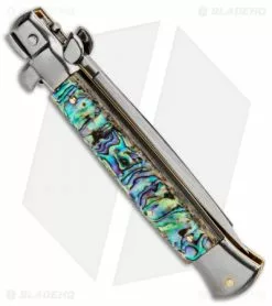 Frank B 9" Italian Stiletto Automatic Dagger Knife Abalone (4" Satin) -Bladehq Knives Sales 9in Frank B Genuine Abalone Automatic Stiletto Dagger BP 8804 jr side