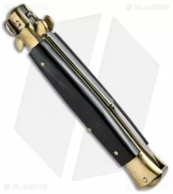 AGA Campolin 10" Italian Stiletto Picklock Automatic Brass/Ebony (4.5" Bayonet) 2 AGA Campolin 10" Italian Stiletto Picklock Automatic Brass/Ebony (4.5" Bayonet) -Bladehq Knives Sales AGA Campolin 10in Stiletto Ebony Bayo BP 19128 jr side