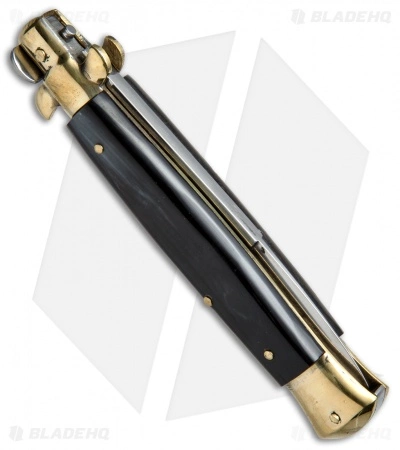 AGA Campolin 10" Italian Stiletto Picklock Automatic Brass/Ebony (4.5" Bayonet) AGA Campolin 10" Italian Stiletto Picklock Automatic Brass/Ebony (4.5" Bayonet) -Bladehq Knives Sales AGA Campolin 10in Stiletto Ebony Bayo BP 19128 jr side