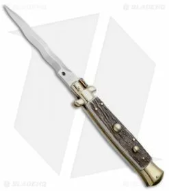 AGA Campolin 10" Italian Stiletto Picklock Automatic Brass/Stag (4.5" Kriss)
