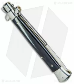 AGA Campolin 11" Picklock Automatic Italian Stiletto Dark Horn (5" Satin) 2017 -Bladehq Knives Sales AGA Campolin 11in Picklock Italian Stiletto Dark Horn Satin BHQ 78227 jr side