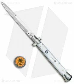 AGA Campolin 11" Picklock Automatic Italian Stiletto Pearlex (5" Satin) 2017 -Bladehq Knives Sales AGA Campolin 11in Picklock Italian Stiletto White Pearl Satin BHQ 78228 jr bottlecap 2