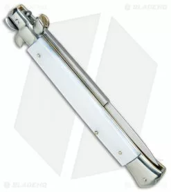 AGA Campolin 11" Picklock Automatic Italian Stiletto Pearlex (5" Satin) 2017 -Bladehq Knives Sales AGA Campolin 11in Picklock Italian Stiletto White Pearl Satin BHQ 78228 jr side