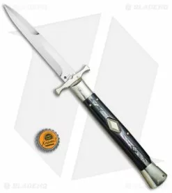 AGA Campolin 13" Bat Swinguard Automatic Ebony/Abalone (5.75" Satin Bayo) -Bladehq Knives Sales AGA Campolin 13in Bat Swinguard Ebony Abalone Satin Bayo BHQ 77549 jr bottlecap