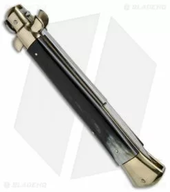 AGA Campolin 15" Automatic Italian Stiletto Knife Brazil Horn (7" Satin Bayo) -Bladehq Knives Sales AGA Campolin 15in Stiletto Brazilian Horn Brass Bayo BP 19174 jr side