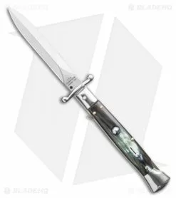 AGA Campolin 9" Swinguard Automatic Knife Brazilian Horn (5.75" Satin Dagger)