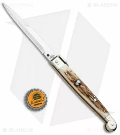 AGA Campolin 9" Sicilian Picklock Auto Sillito Knife Stag (4.1" Satin Bayo) -Bladehq Knives Sales AGA Campolin 9in Sicilian Picklock Auto Stag Horn Satin Bayo BHQ 81940 jr bottlecap