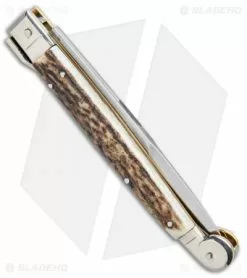 AGA Campolin 9" Sicilian Picklock Auto Sillito Knife Stag (4.1" Satin Bayo) -Bladehq Knives Sales AGA Campolin 9in Sicilian Picklock Auto Stag Horn Satin Bayo BHQ 81940 jr side