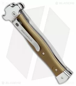 AGA Campolin Zero Dagger Leverlock Automatic Knife Green Aluminum (3.75" Satin) -Bladehq Knives Sales AGA Campolin Zero Dagger LL Auto Green Alum Satin AGA01ALOD LD BHQ 99415 jr side