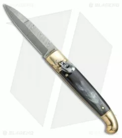 AGA Campolin Brass Lever Lock Automatic Knife Dark Horn (3.75" Damascus)