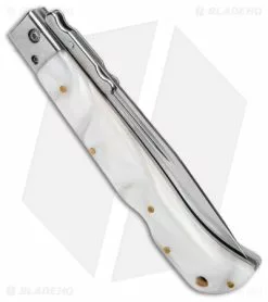 AKC Italian Style 11" Roma Drop Point Auto Swinguard White Pearlex (4.6" Polished) -Bladehq Knives Sales AKC 11in Roma Auto Swinguard DP White Pearlex Polished BHQ 152966 jr side