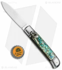 AKC Classic 8" Lever Lock Automatic Italian Knife Abalone (3.2" Polish Flat) -Bladehq Knives Sales AKC 8in LL Italian Auto Abalone Polish Flat BHQ 82042 jr bottlecap