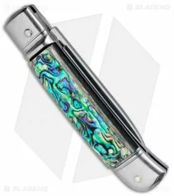 AKC Classic 8" Lever Lock Automatic Italian Knife Abalone (3.2" Polish Flat) -Bladehq Knives Sales AKC 8in LL Italian Auto Abalone Polish Flat BHQ 82042 jr side