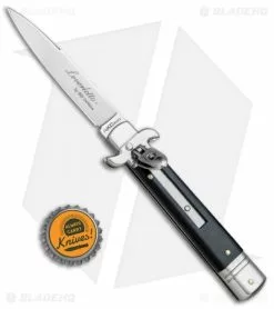 AKC Leverletto 7.5" Lever Lock Automatic Italian Knife Ebony (3.2" Satin) -Bladehq Knives Sales AKC Bill DeShivs Leverletto Ebony Wood Satin Plain BP 26642 jr bottlecap