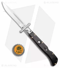 AKC World Italian Style 9" Ebony Roma Drop Point Auto Swinguard (4" Polished) -Bladehq Knives Sales AKC Italian 9in Ebony Roma DP Swinguard Polished BHQ 179393 jr bottlecap