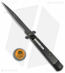 AKC Leverletto 9" Lever Lock Automatic Italian Knife Black (4" Black Flat) -Bladehq Knives Sales AKC Leverletto 9in LL Auto Italian Black Black BHQ 50877 jr bottlecap