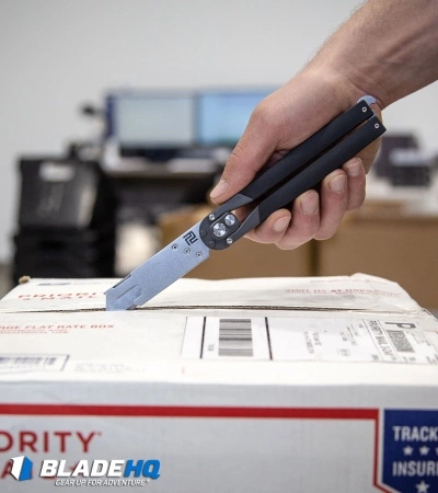 Artisan Cutlery Kinetic-Tool Automatic Butterfly Tool Carbon Fiber (2.8" SW) Artisan Cutlery Kinetic-Tool Automatic Butterfly Tool Carbon Fiber (2.8" SW) -Bladehq Knives Sales Artisan Cutlery Kinetic Tool Automatic Butterfly Tool Round Black G 10 SW BHQ 95871 kp cutting box web 4