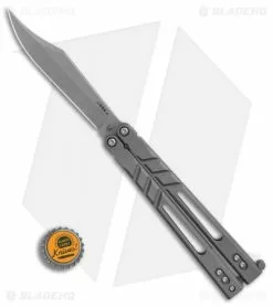 BRS Alpha Beast Bowie Balisong Butterfly Knife Titanium (4.5" Stonewash) -Bladehq Knives Sales BRS Alpha Beast Bowie Bali Ti SW BHQ 82803 er bottlecap