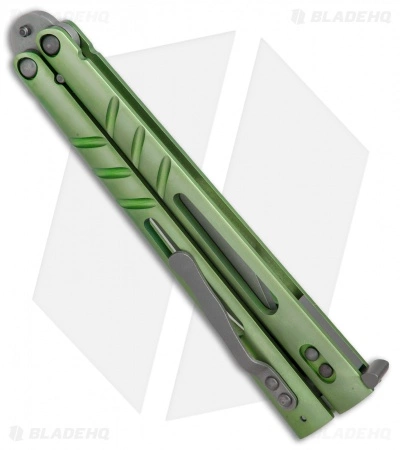 BRS Alpha Beast Infinity Balisong Butterfly Knife Green Ti (4.5" Stonewash) BRS Alpha Beast Infinity Balisong Butterfly Knife Green Ti (4.5" Stonewash) -Bladehq Knives Sales BRS Alpha Beast Infinity Bali Ti SW BHQ 82961 er side 2