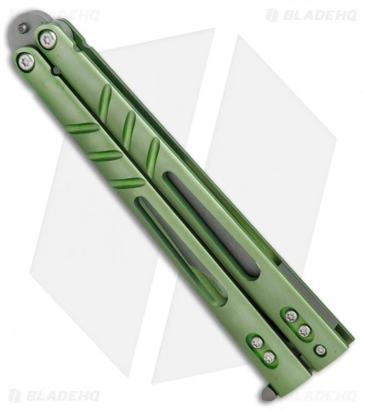 BRS Alpha Beast Infinity Balisong Butterfly Knife Green Ti (4.5" Stonewash) BRS Alpha Beast Infinity Balisong Butterfly Knife Green Ti (4.5" Stonewash) -Bladehq Knives Sales BRS Alpha Beast Infinity Bali Ti SW BHQ 82961 er spine 2