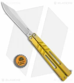 BRS Premium Channel Alpha Beast Balisong Butterfly Knife Gold Ti (4.5") CHAB -Bladehq Knives Sales BRS Premium Channel Alpha Beast Balisong Butterfly Gold Ti BHQ 107652 jr bottlecap