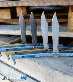 BRS Premium Channel Alpha Beast Balisong Butterfly Knife Gold Ti (4.5") CHAB -Bladehq Knives Sales BRS Premium Channel Alpha Beast Balisong Butterfly Knife Blue Ti CHAB BHQ 107651 kp wood web