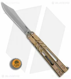 BRS Premium Alpha Beast Balisong Butterfly Knife Bronze Ti W/ Clip (4.5" SW) -Bladehq Knives Sales BRS Premium STD Alpha Beast Bali Bronze Ti SW BHQ 82959 er bottlecap