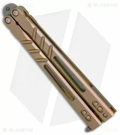 BRS Premium Alpha Beast Balisong Butterfly Knife Bronze Ti W/ Clip (4.5" SW) -Bladehq Knives Sales BRS Premium STD Alpha Beast Bali Bronze Ti SW BHQ 82959 er spine