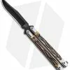 Bear & Son Bear Butterfly Knife W/ Genuine Stag Handle (4" Black Plain ) 517