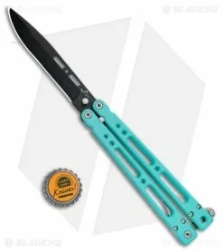 Bear OPS Bear Song IV Butterfly Knife Teal Al (4.38" Black) B-400-AlCP-B+TR -Bladehq Knives Sales Bear OPS Bear Song IV Butterfly Teal Aluminum Black B 400 ALCYP B TR BHQ 102299 jr bottlecap