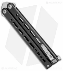 Bear Ops Bear Song VIII Butterfly Knife Clip Point Black Steel (4.5" Satin) -Bladehq Knives Sales Bear Ops Bear Song VIII Butterfly CP Black Steel Satin BHQ 107303 jr side