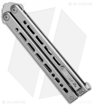 Bear Ops Bear Song VIII Butterfly Knife Gray Clip Point (4.5" Satin) Bear Ops Bear Song VIII Butterfly Knife Gray Clip Point (4.5" Satin) -Bladehq Knives Sales Bear Ops Bear Song VIII Butterfly DP Satin B 800 SS S BHQ 102069 jr side