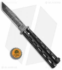 Bear & Son Tanto Butterfly Knife Black (4" Damascus) 115TAND -Bladehq Knives Sales Bear Son Tanto Butterfly Blk Dmscs 115TAND BHQ 50075 jr bottlecap 1
