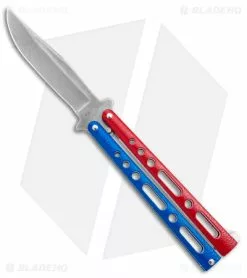 Benchmark Butterfly Knife Red/Blue Epoxy Steel (4" Stonewash)