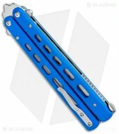 Boker Plus Balisong Trainer Butterfly Knife Blue G-10 (4" Satin) 01BO713 -Bladehq Knives Sales Boker Plus Balisong Trainer Blue Holes G 10 Satin 01BO713SOI BHQ 99634 jr side