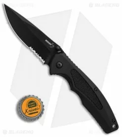 Boker Plus Gemini NGA Spring Assisted Knife Black Polymer (3.18" Black Serr) -Bladehq Knives Sales Boker Plus Gemini NGA Black black serr BHQ 80765 er bottlecap