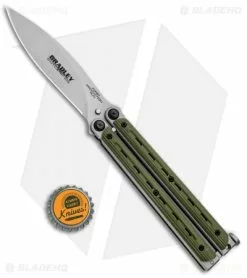 Bradley Kimura Butterfly Balisong Knife Green G-10 (3.9" Bead Blast) -Bladehq Knives Sales Bradley Kimura Butterfly Balisong SP OD Green G 10 BCC901 BHQ 85617 jr bottlecap