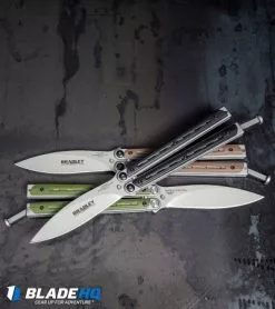 Bradley Kimura Butterfly Balisong Knife Green G-10 (3.9" Bead Blast) -Bladehq Knives Sales Bradley Kimura Butterfly Balisong Spear Point Knife BHQ85618 kp steel web