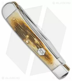 Case Knives Case Trapper Knife Burnt Cream Bone Barnboard Jig (3.25" Polish) 36720 -Bladehq Knives Sales Case Trapper Knife Burnt Cream Bone Barnboard Jigged BHQ 138443 td side