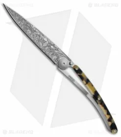 Deejo 27g Art Nouveau Tattoo Frame Lock Knife Turtle Polymer (3" Satin)
