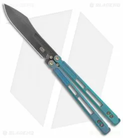 EOS Trident Balisong Butterfly Knife Antique Green Ti (4.5" Black DLC)