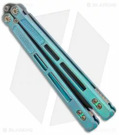 EOS Trident Balisong Butterfly Knife Antique Green Ti (4.5" Black DLC) -Bladehq Knives Sales EOS Trident Balisong Butterfly Antique Green Ti DLC BHQ 120716 jr side