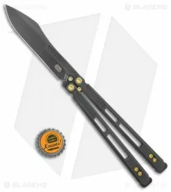 EOS Trident Balisong Butterfly Knife Black & Gold Ti (4.5" Black DLC) -Bladehq Knives Sales EOS Trident Balisong Butterfly Black and Gold Ti DLC BHQ 120798 jr bottlecap