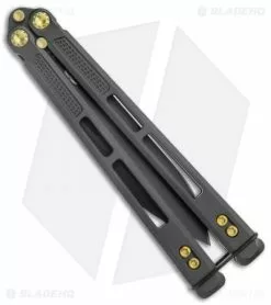 EOS Trident Balisong Butterfly Knife Black & Gold Ti (4.5" Black DLC) -Bladehq Knives Sales EOS Trident Balisong Butterfly Black and Gold Ti DLC BHQ 120798 jr clasp