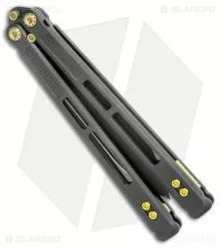 EOS Trident Balisong Butterfly Knife Black & Gold Ti (4.5" Black DLC) -Bladehq Knives Sales EOS Trident Balisong Butterfly Black and Gold Ti DLC BHQ 120798 jr side