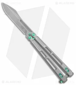 EOS Trident Balisong Butterfly Knife Gray Titanium W/ Green (4.5" SW S30V)
