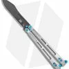 EOS Trident Balisong Butterfly Knife Satin Titanium W/ Blue (4.5" Black S30V)