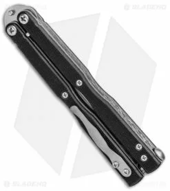 Emerson Longhorse Flipper Balisong Butterfly Knife Black G-10 (3.8" Stonewash) -Bladehq Knives Sales Emerson Longhorse Flipper Balisong Black G 10 SW BHQ 80620 jr side